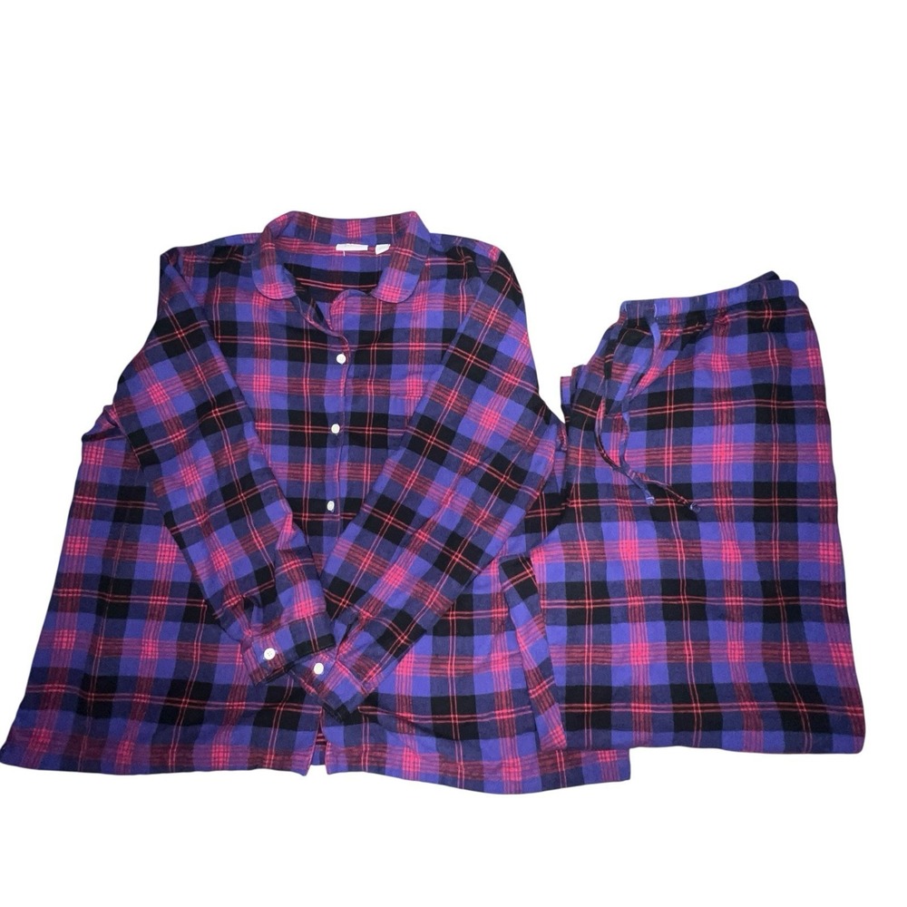 LL Bean Scotch Plaid Flannel Pajama Set Women 3X Plus Purple/Red/Black Cabincore